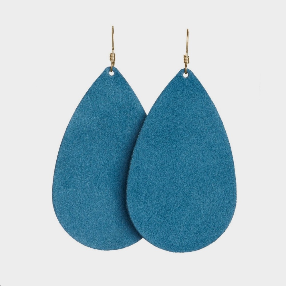 Nickel and Suede Large Teardrop Leather Earrings Suede Peacock Suede